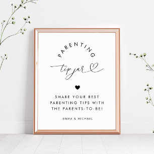 Hart Script Ouderschap Tip Jar Baby shower Sign Poster
