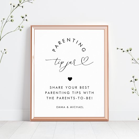 Hart Script Ouderschap Tip Jar Baby shower Sign Poster