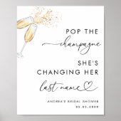 Hart Script Pop de Champagne Vrijgezellenfeest Tek Poster (Voorkant)