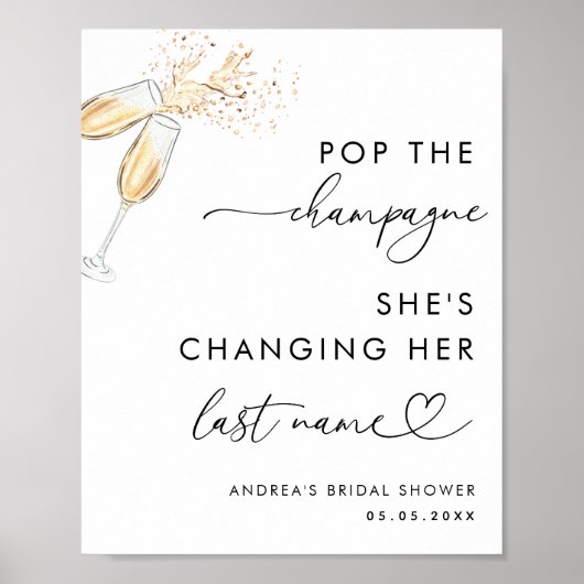 Hart Script Pop de Champagne Vrijgezellenfeest Tek Poster (Voorkant)