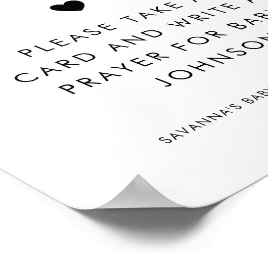 Hart Script Prayers voor Baby Baby shower Sign Poster (Hoek)