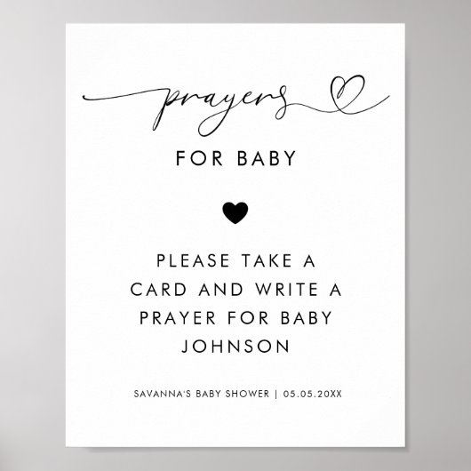Hart Script Prayers voor Baby Baby shower Sign Poster (Voorkant)