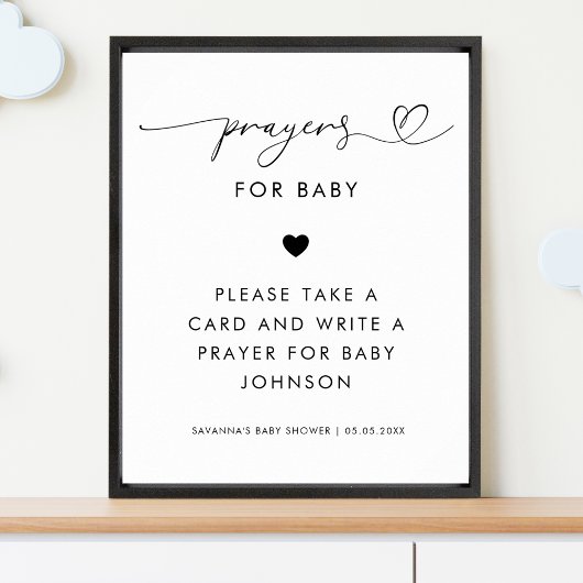 Hart Script Prayers voor Baby Baby shower Sign Poster