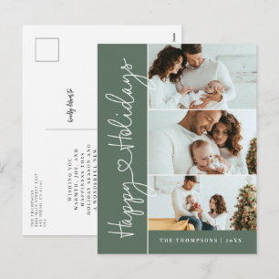 Hart Script Prettig Nieuwjaar Familie Foto Groen Feestdagenkaart