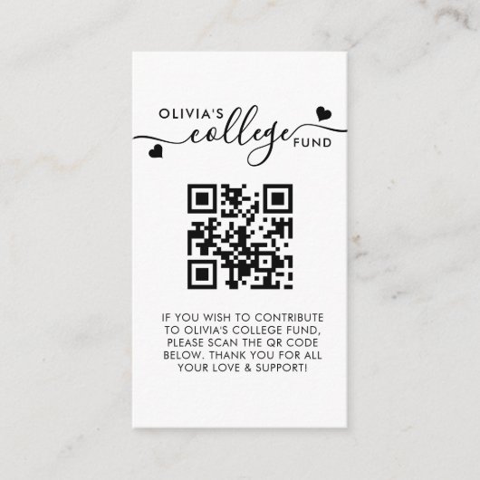 Hart Script QR Code College Fund Arch Photo Afstud Informatiekaartje (Voorkant)