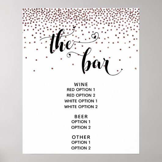 Hart Script Roze Gouden Confetti The Bar Menu Bord Poster (Voorkant)