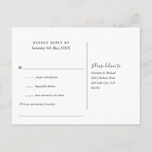 Hart Script Sage Groene Lied Verzoek RSVP Uitnodiging Briefkaart (Achterkant)