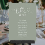 Hart Script Sage Groene Tafel Aantal Zitkaarten Kaart<br><div class="desc">Deze elegante salie groen hart script dubbelzijdige tafelnummer zitkaart kaarten zijn perfect voor alle feesten. Ontworpen door Thisnotme©</div>