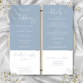 Hart Script Stofblauw All-in-One Trouwkaart Kaart