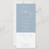 Hart Script Stofblauw All-in-One Trouwkaart Kaart (Voorkant)