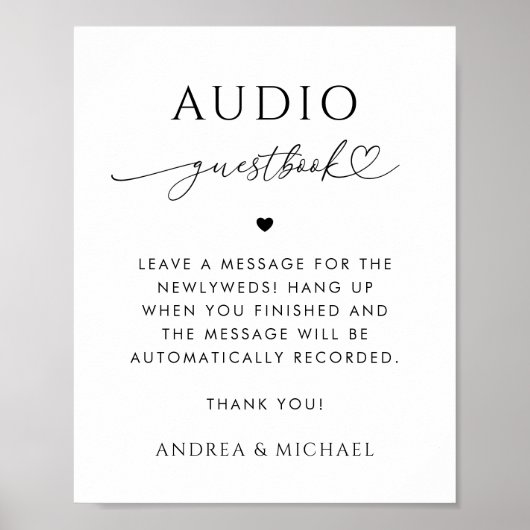 Hart Script Typografie Audio Gastenboek Bruiloft Poster (Voorkant)