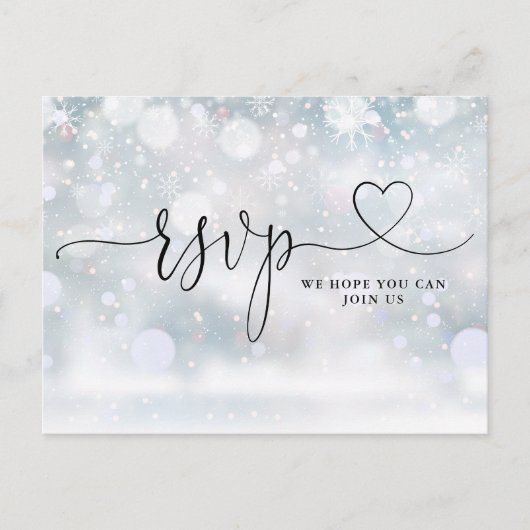 Hart Script Wintervlokken Nummerverzoek Uitnodiging Briefkaart (Voorkant)