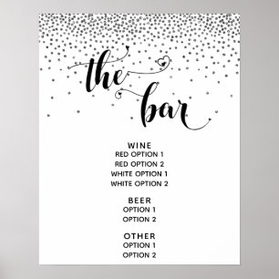 Hart Script & Zilveren Confetti "The Bar" Menubord Poster