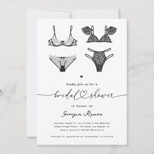 Hart Script & Zwart Kant Lingerie Vrijgezellenfees Kaart (Voorkant)