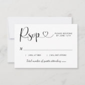 Hart Script Zwart-wit Trouwen RSVP Kaartje (Voorkant)