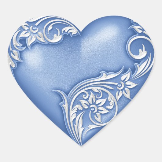 Hart Scroll Blauw w Wit Sticker (Voorkant)