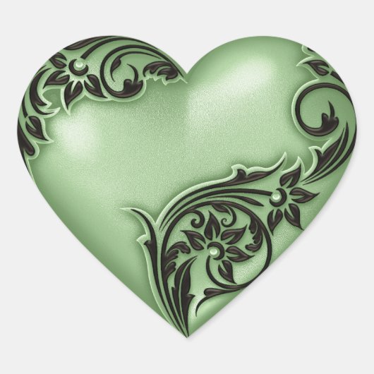 Hart Scroll Groen W Zwart Hart Sticker (Voorkant)