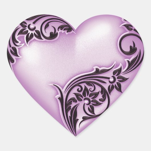 Hart Scroll Licht Violet W Zwart Hart Sticker (Voorkant)