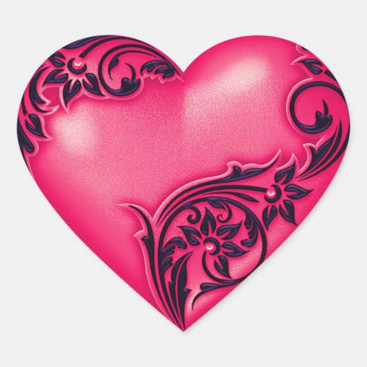 Hart Scroll Watermeloen Rood w Zwart Sticker (Voorkant)