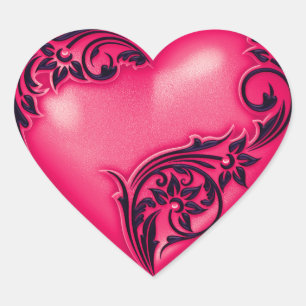 Hart Scroll Watermeloen Rood w Zwart Sticker