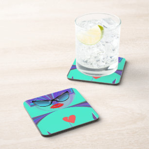 Hart Selfie Whimsisch Portret Turquoise Achtergron Onderzetter