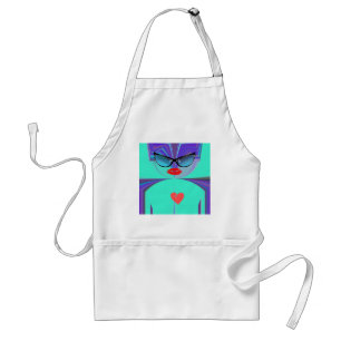 Hart Selfie Whimsisch Portret Turquoise Achtergron Standaard Schort