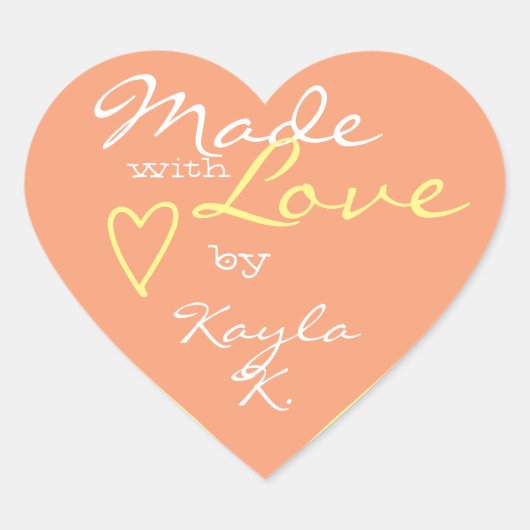 Hart Shape Lijst Pastel Peach Cute made with Love Hart Sticker (Voorkant)