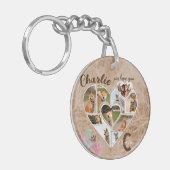 Hart Shape Photo Collage met naam en teksten Sleutelhanger (Voorkant Links)
