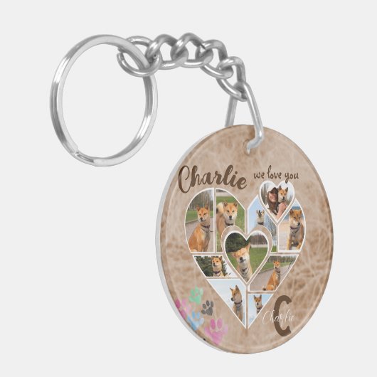 Hart Shape Photo Collage met naam en teksten Sleutelhanger (Voorkant Links)
