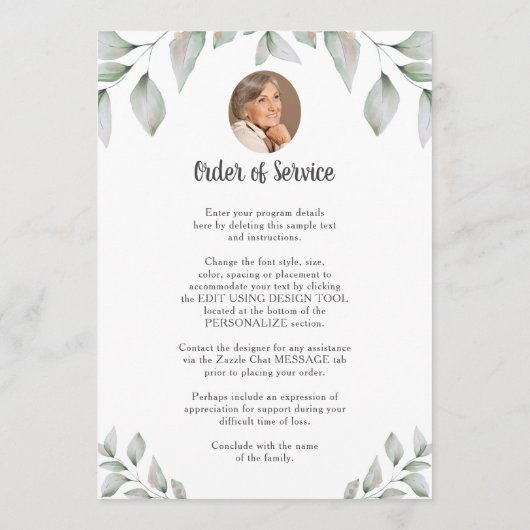 Hart Shaped Foto Collage Botanisch Memorial Programmakaart (Achterkant)