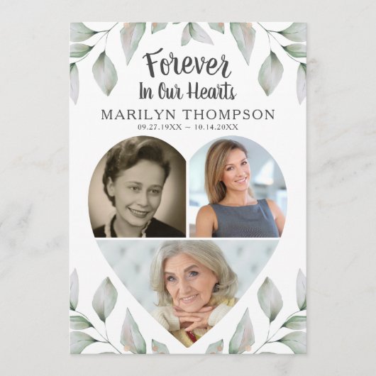 Hart Shaped Foto Collage Botanisch Memorial Programmakaart (Voorkant)