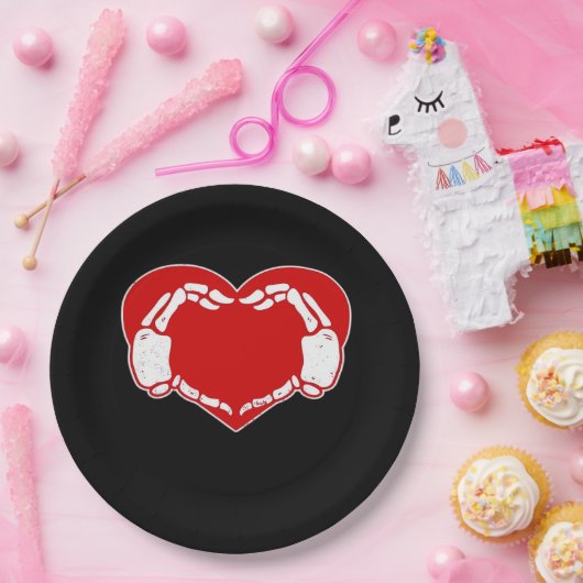 Hart Skelet Handen Gotische Valentijn Rood Classic Papieren Bordje (Feest)