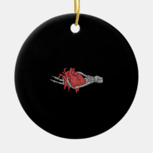 Hart skelet handen keramisch ornament