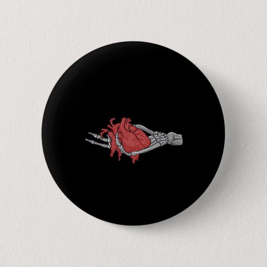 Hart skelet handen ronde button 5,7 cm (Voorkant)