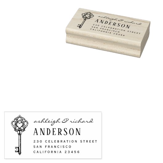  hart sleutel script namen & retour adres rubberstempel (Gestempeld)