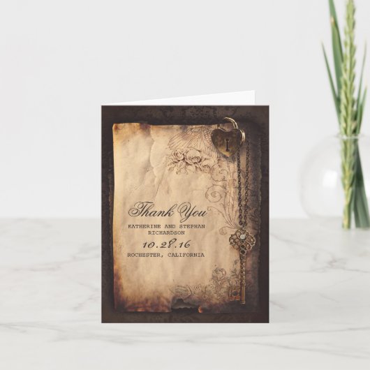 HART SLOT SLEUTEL BRUILOFT DANK U KAARTEN (Voorkant)