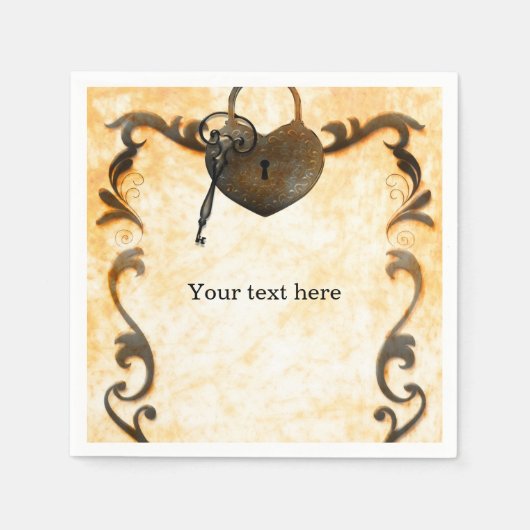 Hart Slot & Sleutel Vintage Antieke Servetten (Voorkant)
