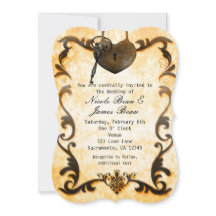 Hart Slot & Sleutel Vintage Rustieke Trouw Uitnodi