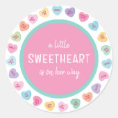 Hart snoep baby shower ronde sticker (Voorkant)