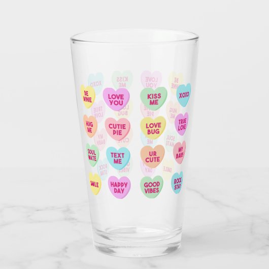 Hart Snoep Valentijnsdag Pint Glas (Achterkant)