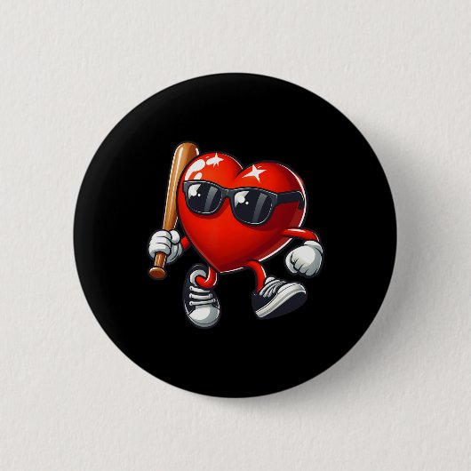 Hart spelen Honkbal Grappige Valentijnsdag Febru Ronde Button 5,7 Cm (Voorkant)