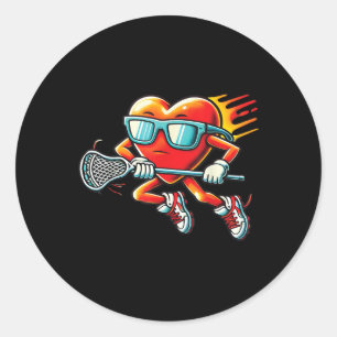 Hart spelen Lacrosse Grappig Lacrosse Speler Valen Ronde Sticker
