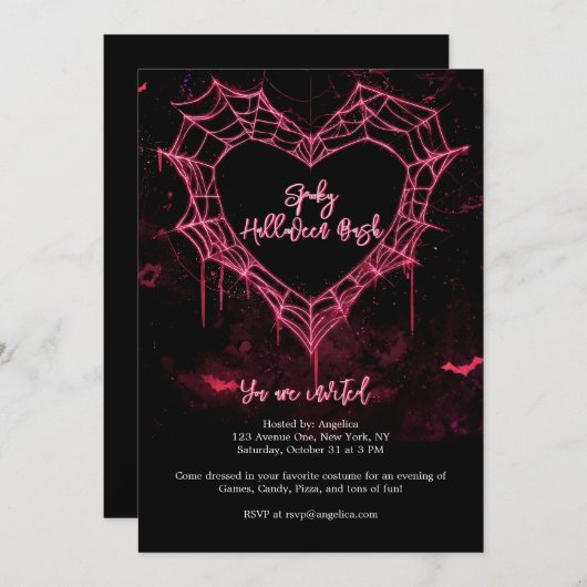 Hart Spider Web Roze Gotische Meisjes Halloween Pa Kaart (Voorkant / Achterkant)