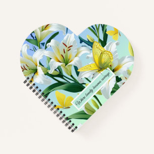Hart Spiraal Notitieboek Geel Vlinder Witte lelie