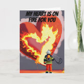 Hart staat in brand Grappige Brandweerman Verjaard Kaart (Voorkant)
