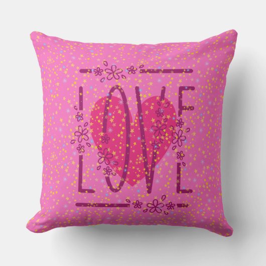 Hart & Sterren Bloemrijke Liefde Tekst Cute Roze & Kussen (Voorkant)