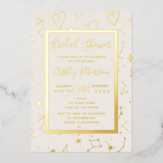 Hart sterrenbeeld bruidsdouche folie uitnodiging (Voorkant)