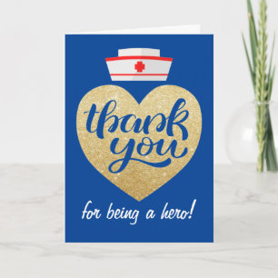 Hart Stethoscoop Blauw Goud Verpleegster Bedankkaa Bedankkaart
