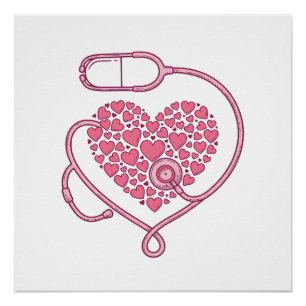 Hart Stethoscoop Medische Liefde Vector T-shirt On Perfect Poster
