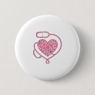Hart Stethoscoop Medische Liefde Vector T-shirt On Ronde Button 5,7 Cm